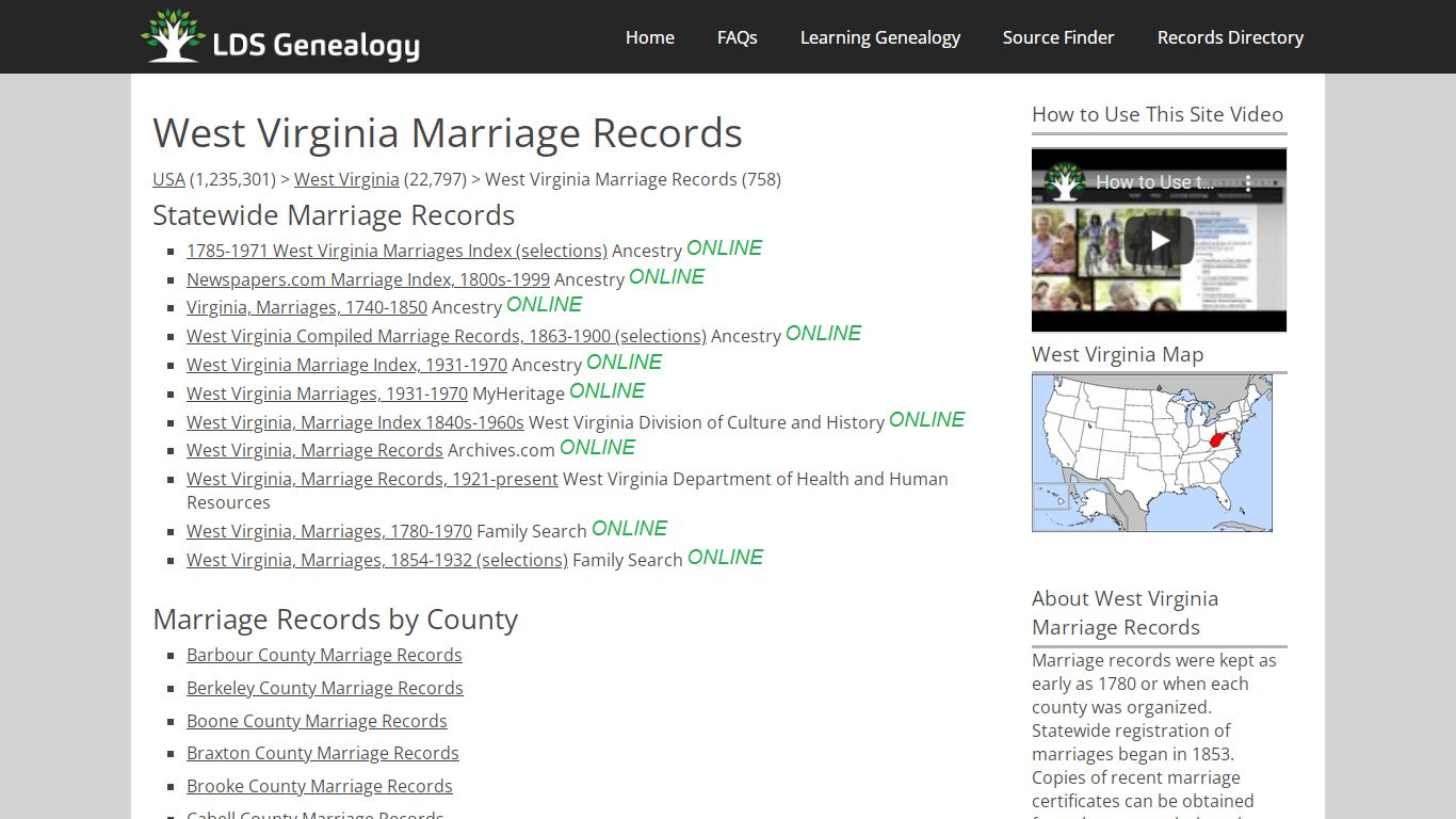 West Virginia Marriage Records - LDS Genealogy